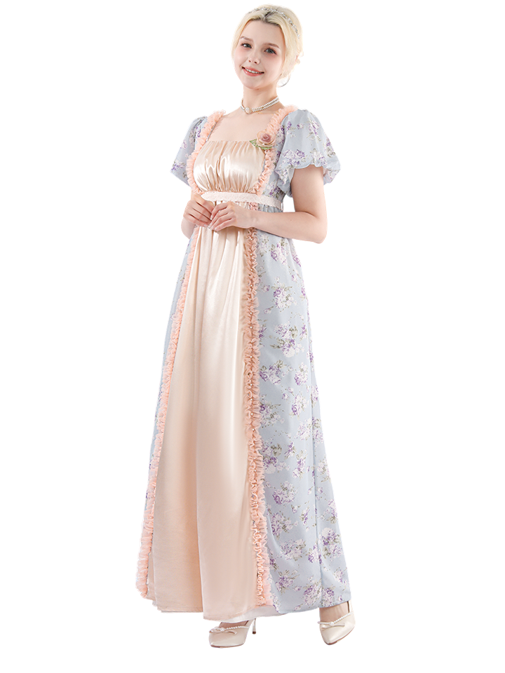 Nspstt Victorian Dress - Puff Sleeve Satin Chiffon Maxi Gown Women