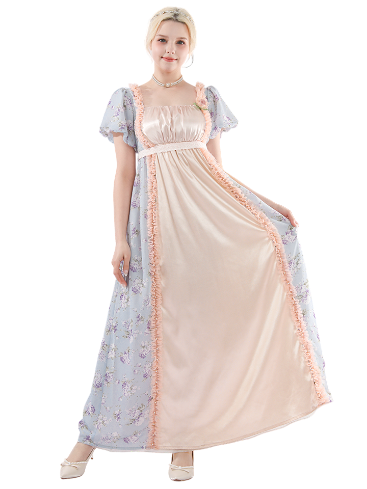 Nspstt Victorian Dress - Puff Sleeve Satin Chiffon Maxi Gown Women
