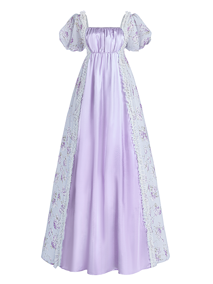 Nspstt Victorian Dress - Puff Sleeve Satin Chiffon Maxi Gown Women