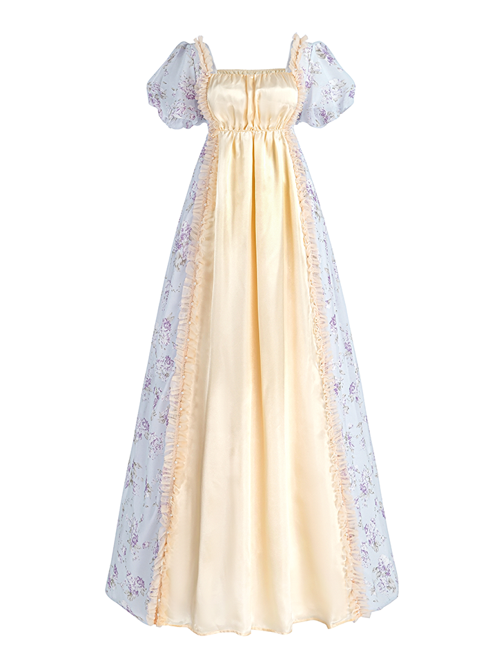 Nspstt Victorian Dress - Puff Sleeve Satin Chiffon Maxi Gown Women
