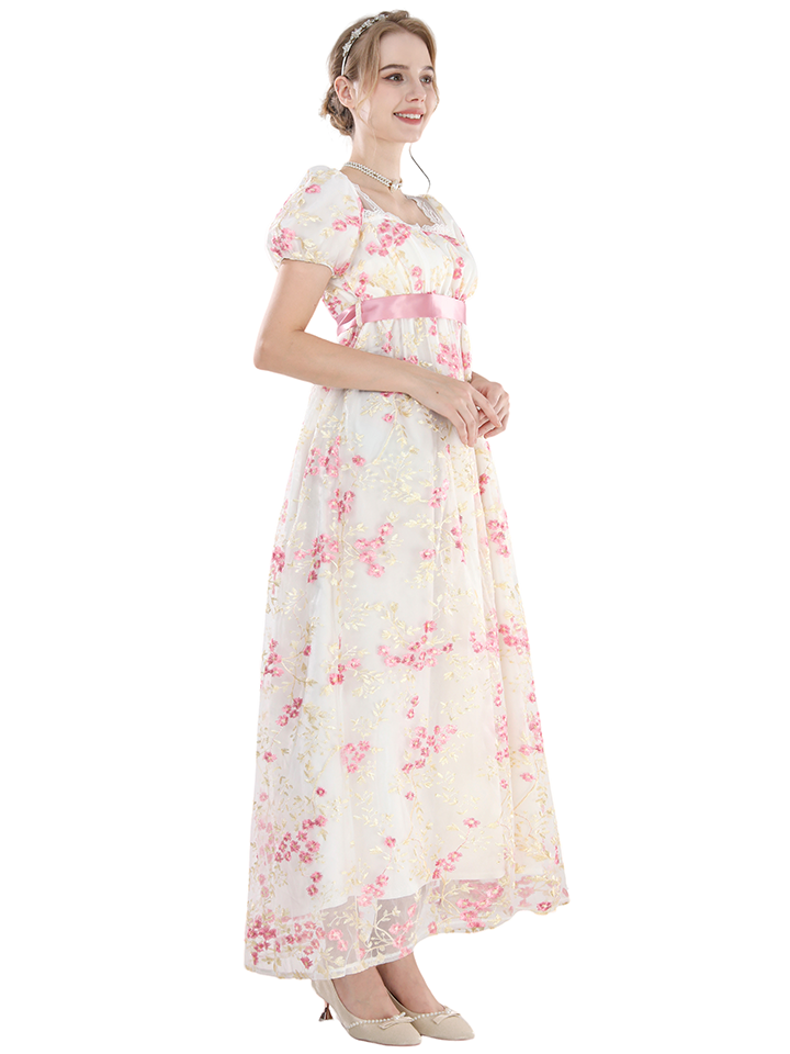 Nspstt Renaissance Ball Gown - Puff Sleeve Floral Embroidered Dress