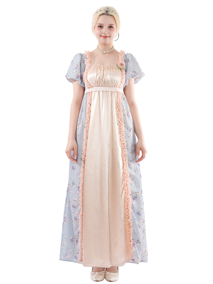 Nspstt Victorian Dress - Puff Sleeve Satin Chiffon Maxi Gown Women